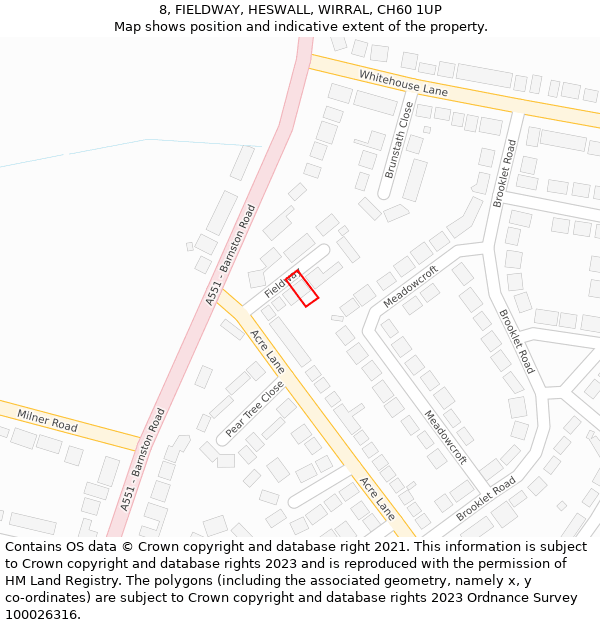 8, FIELDWAY, HESWALL, WIRRAL, CH60 1UP: Location map and indicative extent of plot