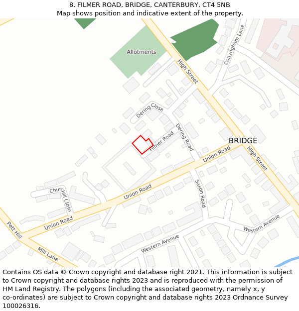 8, FILMER ROAD, BRIDGE, CANTERBURY, CT4 5NB: Location map and indicative extent of plot