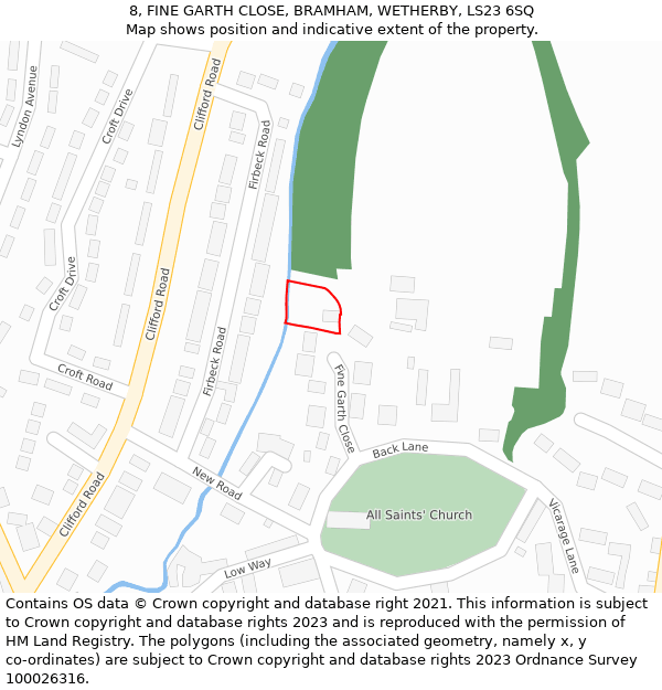 8, FINE GARTH CLOSE, BRAMHAM, WETHERBY, LS23 6SQ: Location map and indicative extent of plot