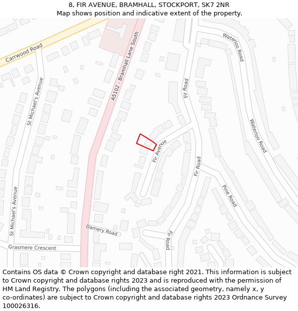 8, FIR AVENUE, BRAMHALL, STOCKPORT, SK7 2NR: Location map and indicative extent of plot