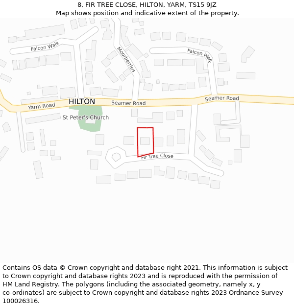 8, FIR TREE CLOSE, HILTON, YARM, TS15 9JZ: Location map and indicative extent of plot