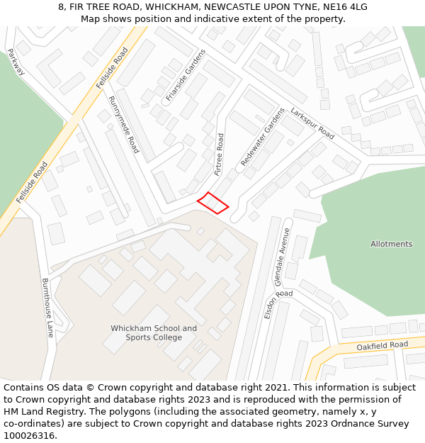 8, FIR TREE ROAD, WHICKHAM, NEWCASTLE UPON TYNE, NE16 4LG: Location map and indicative extent of plot