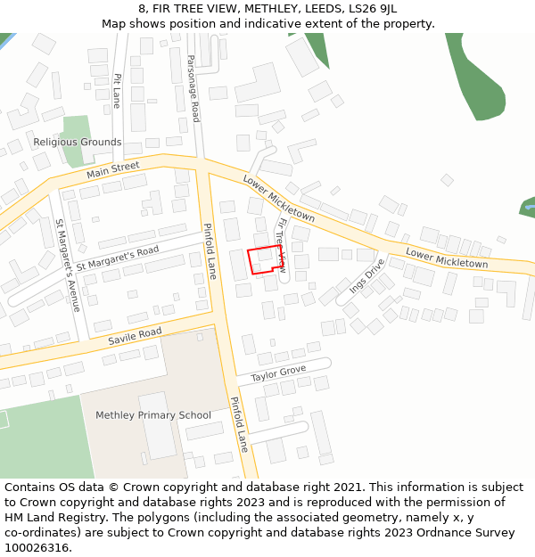 8, FIR TREE VIEW, METHLEY, LEEDS, LS26 9JL: Location map and indicative extent of plot