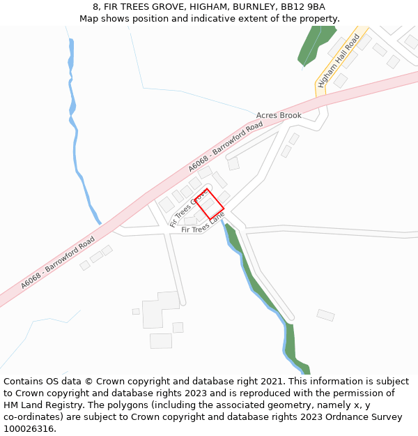 8, FIR TREES GROVE, HIGHAM, BURNLEY, BB12 9BA: Location map and indicative extent of plot