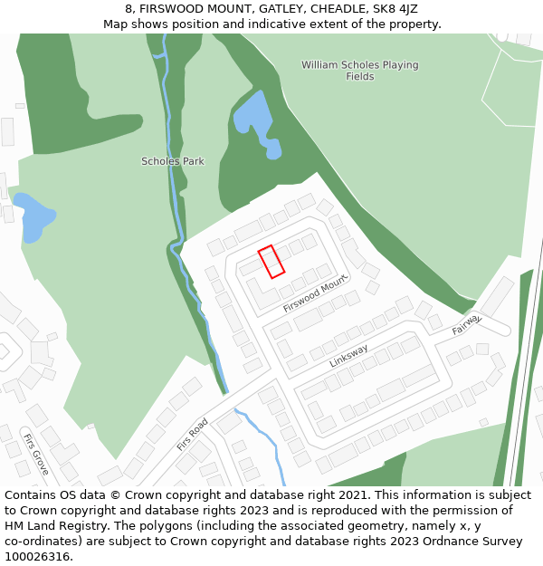 8, FIRSWOOD MOUNT, GATLEY, CHEADLE, SK8 4JZ: Location map and indicative extent of plot