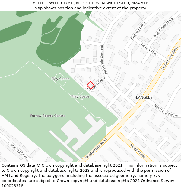 8, FLEETWITH CLOSE, MIDDLETON, MANCHESTER, M24 5TB: Location map and indicative extent of plot