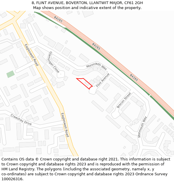 8, FLINT AVENUE, BOVERTON, LLANTWIT MAJOR, CF61 2GH: Location map and indicative extent of plot