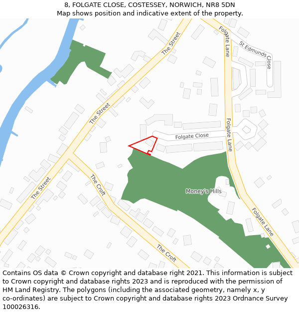 8, FOLGATE CLOSE, COSTESSEY, NORWICH, NR8 5DN: Location map and indicative extent of plot