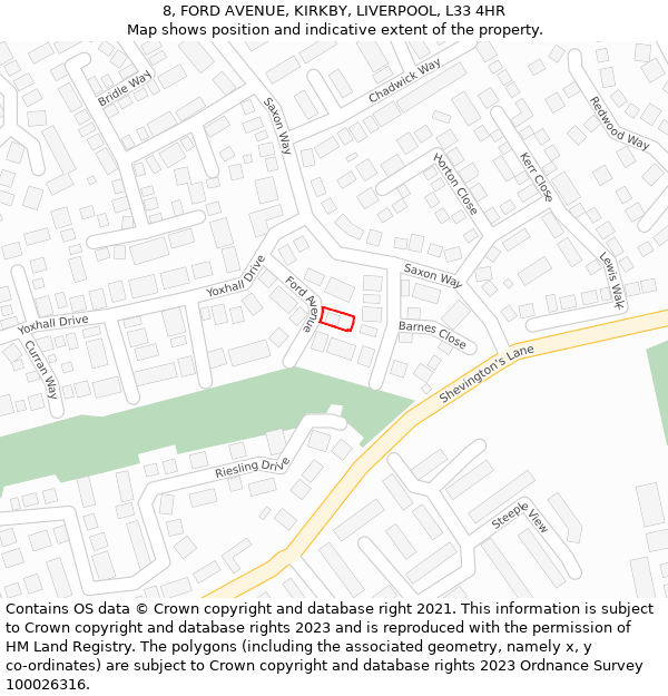 8, FORD AVENUE, KIRKBY, LIVERPOOL, L33 4HR: Location map and indicative extent of plot
