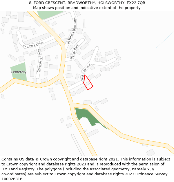 8, FORD CRESCENT, BRADWORTHY, HOLSWORTHY, EX22 7QR: Location map and indicative extent of plot