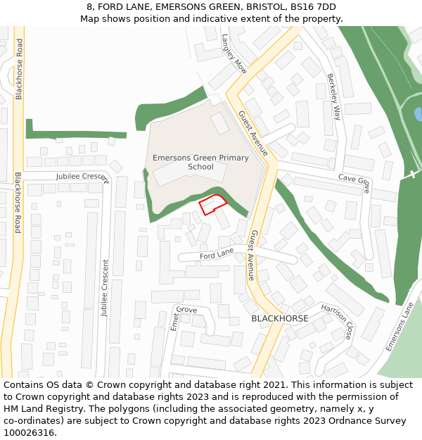 8, FORD LANE, EMERSONS GREEN, BRISTOL, BS16 7DD: Location map and indicative extent of plot