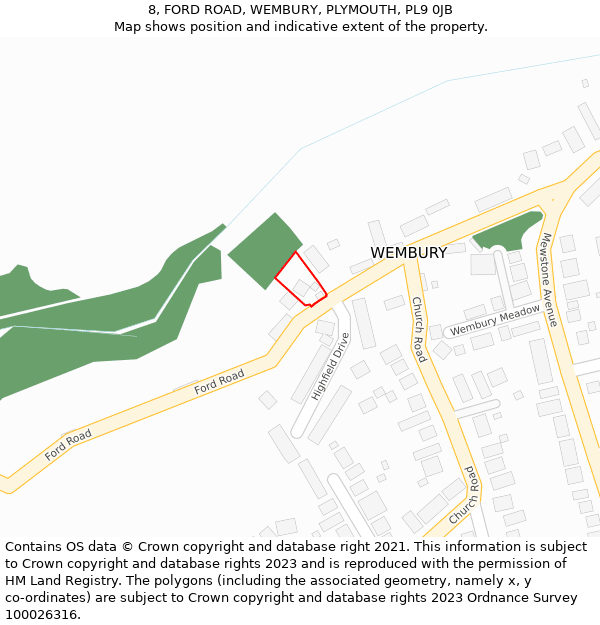8, FORD ROAD, WEMBURY, PLYMOUTH, PL9 0JB: Location map and indicative extent of plot