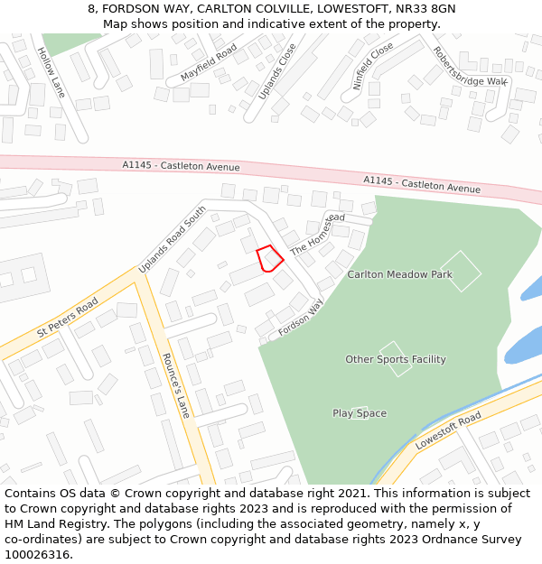 8, FORDSON WAY, CARLTON COLVILLE, LOWESTOFT, NR33 8GN: Location map and indicative extent of plot