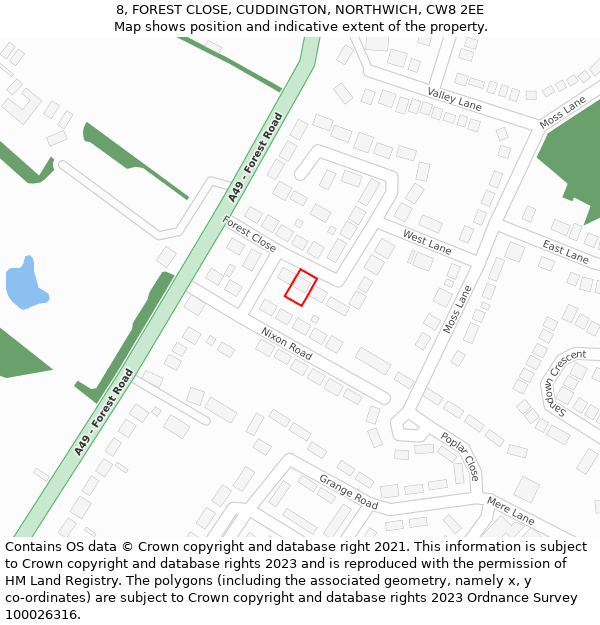 8, FOREST CLOSE, CUDDINGTON, NORTHWICH, CW8 2EE: Location map and indicative extent of plot