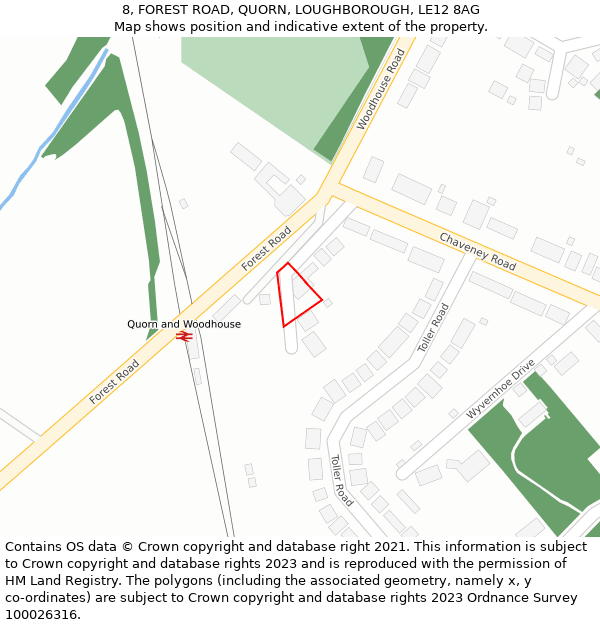 8, FOREST ROAD, QUORN, LOUGHBOROUGH, LE12 8AG: Location map and indicative extent of plot
