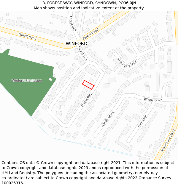 8, FOREST WAY, WINFORD, SANDOWN, PO36 0JN: Location map and indicative extent of plot