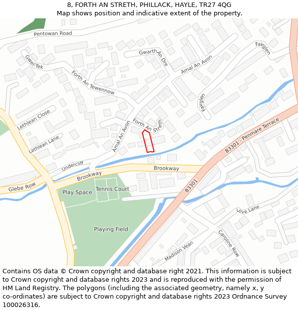 8, FORTH AN STRETH, PHILLACK, HAYLE, TR27 4QG: Location map and indicative extent of plot