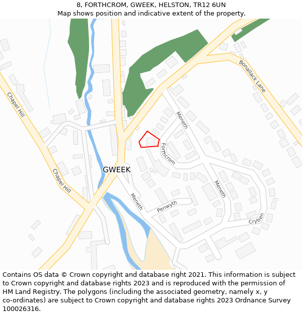 8, FORTHCROM, GWEEK, HELSTON, TR12 6UN: Location map and indicative extent of plot