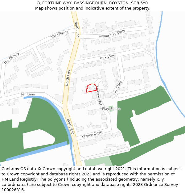 8, FORTUNE WAY, BASSINGBOURN, ROYSTON, SG8 5YR: Location map and indicative extent of plot