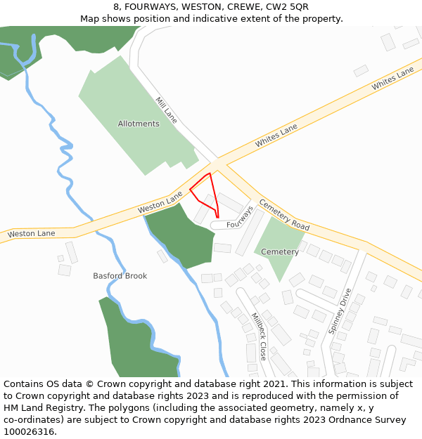 8, FOURWAYS, WESTON, CREWE, CW2 5QR: Location map and indicative extent of plot