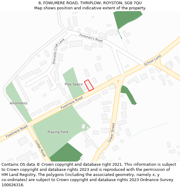 8, FOWLMERE ROAD, THRIPLOW, ROYSTON, SG8 7QU: Location map and indicative extent of plot