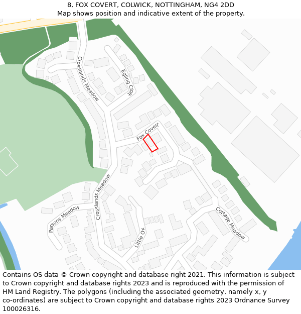 8, FOX COVERT, COLWICK, NOTTINGHAM, NG4 2DD: Location map and indicative extent of plot