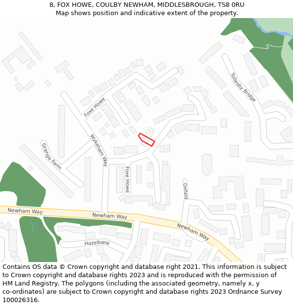 8, FOX HOWE, COULBY NEWHAM, MIDDLESBROUGH, TS8 0RU: Location map and indicative extent of plot