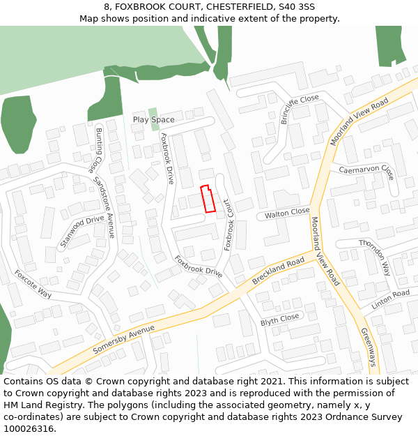 8, FOXBROOK COURT, CHESTERFIELD, S40 3SS: Location map and indicative extent of plot