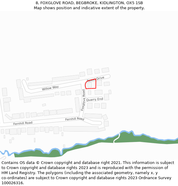 8, FOXGLOVE ROAD, BEGBROKE, KIDLINGTON, OX5 1SB: Location map and indicative extent of plot