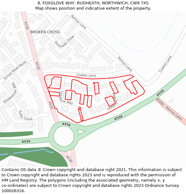 8, FOXGLOVE WAY, RUDHEATH, NORTHWICH, CW9 7XS: Location map and indicative extent of plot