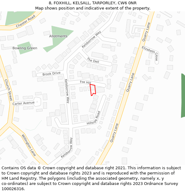 8, FOXHILL, KELSALL, TARPORLEY, CW6 0NR: Location map and indicative extent of plot