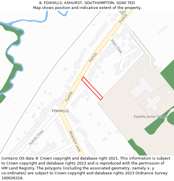 8, FOXHILLS, ASHURST, SOUTHAMPTON, SO40 7ED: Location map and indicative extent of plot