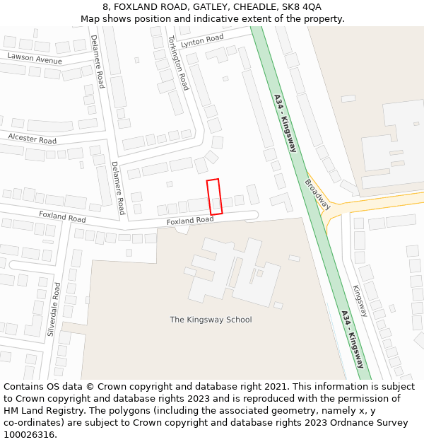 8, FOXLAND ROAD, GATLEY, CHEADLE, SK8 4QA: Location map and indicative extent of plot