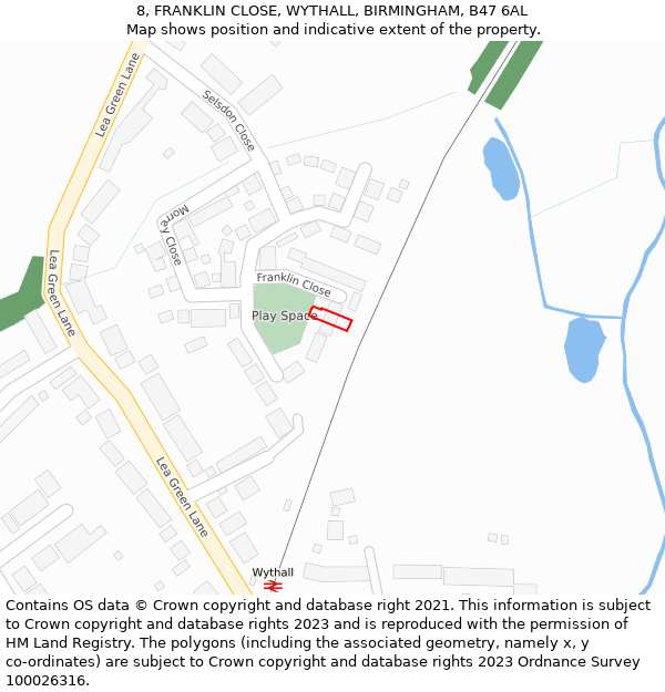 8, FRANKLIN CLOSE, WYTHALL, BIRMINGHAM, B47 6AL: Location map and indicative extent of plot