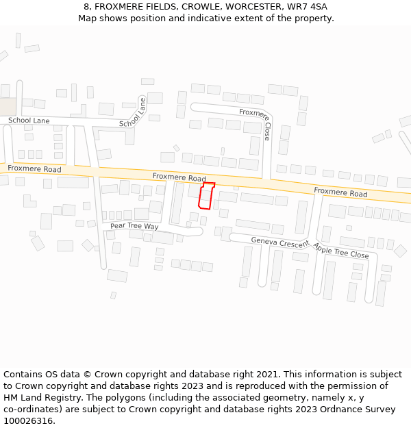 8, FROXMERE FIELDS, CROWLE, WORCESTER, WR7 4SA: Location map and indicative extent of plot