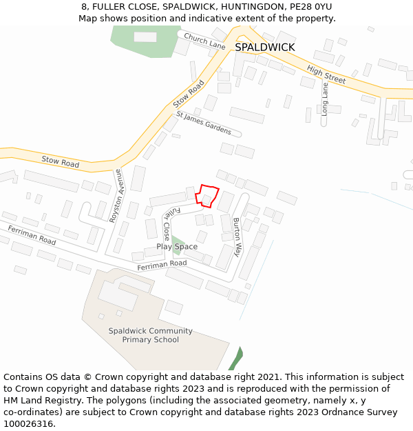 8, FULLER CLOSE, SPALDWICK, HUNTINGDON, PE28 0YU: Location map and indicative extent of plot