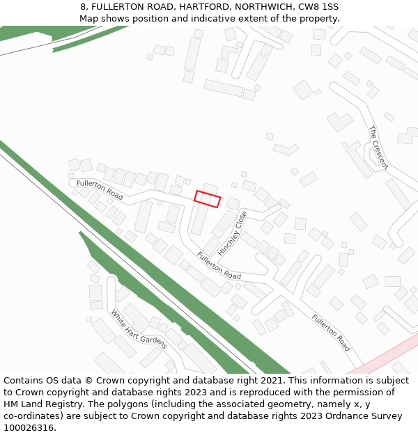 8, FULLERTON ROAD, HARTFORD, NORTHWICH, CW8 1SS: Location map and indicative extent of plot