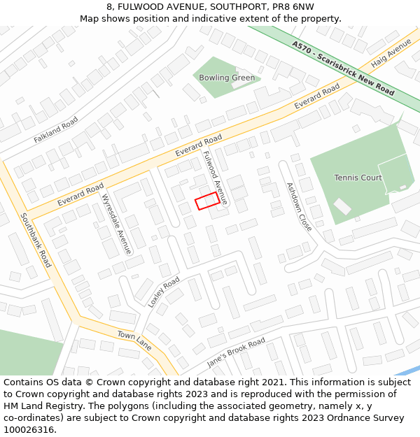 8, FULWOOD AVENUE, SOUTHPORT, PR8 6NW: Location map and indicative extent of plot