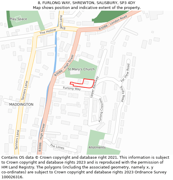 8, FURLONG WAY, SHREWTON, SALISBURY, SP3 4DY: Location map and indicative extent of plot