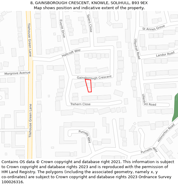 8, GAINSBOROUGH CRESCENT, KNOWLE, SOLIHULL, B93 9EX: Location map and indicative extent of plot