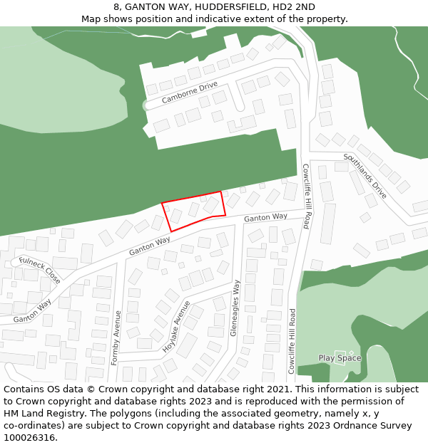 8, GANTON WAY, HUDDERSFIELD, HD2 2ND: Location map and indicative extent of plot