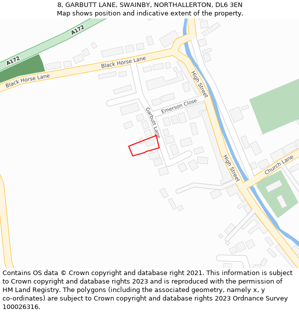 8, GARBUTT LANE, SWAINBY, NORTHALLERTON, DL6 3EN: Location map and indicative extent of plot