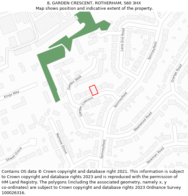 8, GARDEN CRESCENT, ROTHERHAM, S60 3HX: Location map and indicative extent of plot