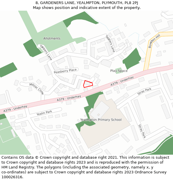 8, GARDENERS LANE, YEALMPTON, PLYMOUTH, PL8 2PJ: Location map and indicative extent of plot