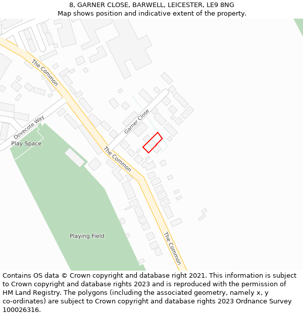 8, GARNER CLOSE, BARWELL, LEICESTER, LE9 8NG: Location map and indicative extent of plot