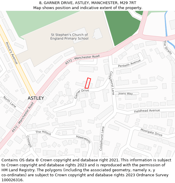 8, GARNER DRIVE, ASTLEY, MANCHESTER, M29 7RT: Location map and indicative extent of plot