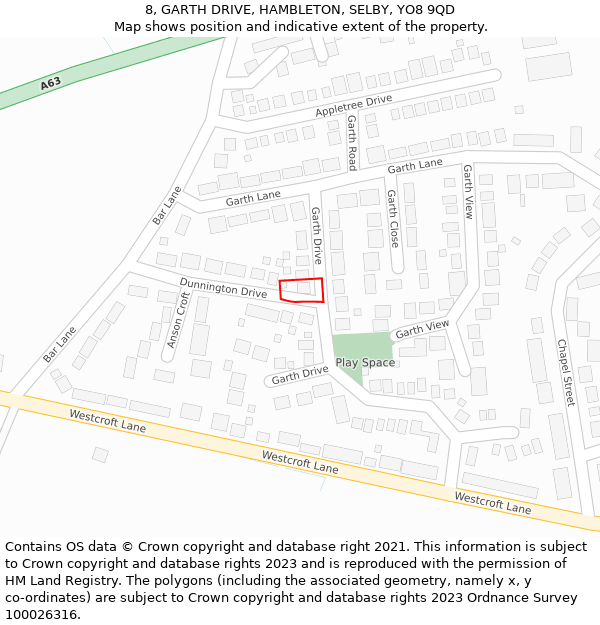 8, GARTH DRIVE, HAMBLETON, SELBY, YO8 9QD: Location map and indicative extent of plot