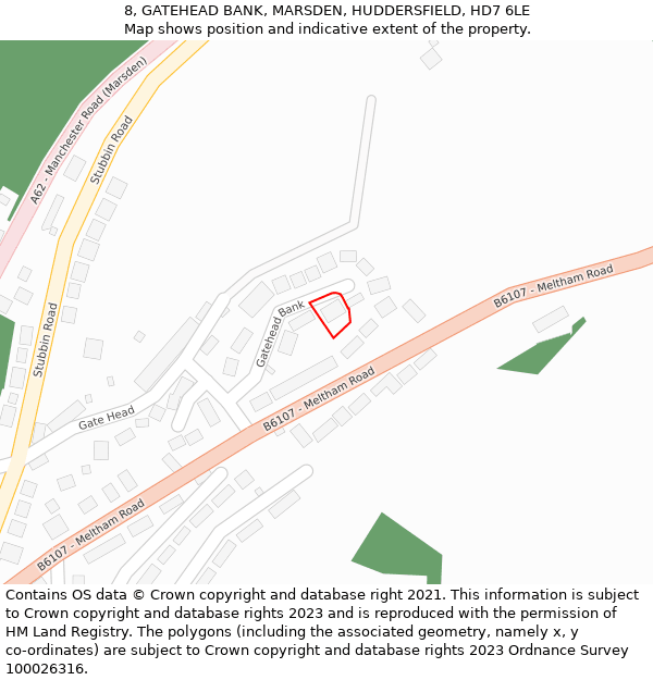 8, GATEHEAD BANK, MARSDEN, HUDDERSFIELD, HD7 6LE: Location map and indicative extent of plot