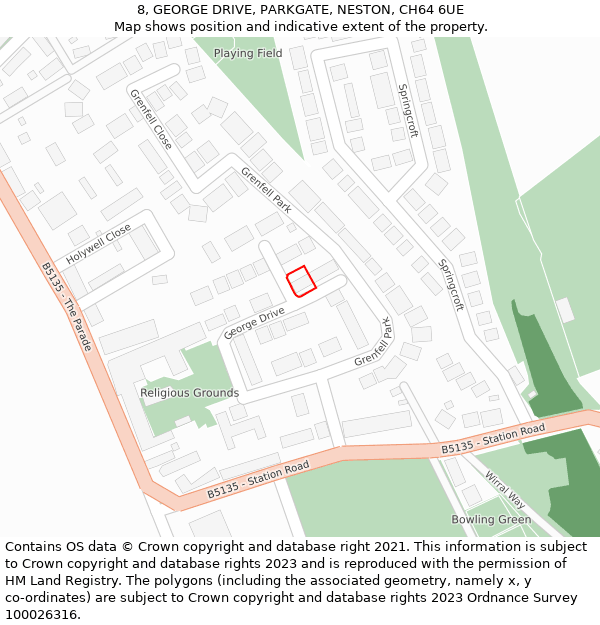 8, GEORGE DRIVE, PARKGATE, NESTON, CH64 6UE: Location map and indicative extent of plot