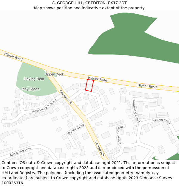 8, GEORGE HILL, CREDITON, EX17 2DT: Location map and indicative extent of plot